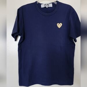 Comme des Garçons Play Blue T Shirt Gold Heart - Medium